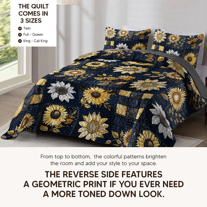 Pajabear Quilt 3-Piece Set Peaceful Farmhouse Sunflower