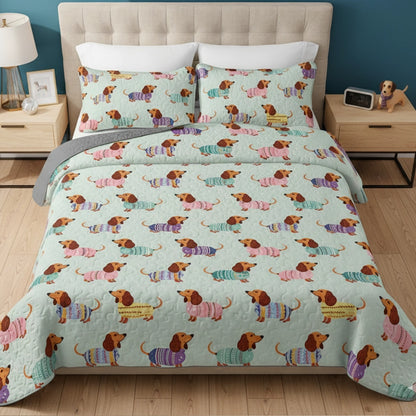 Pajabear Quilt 3-Piece Set Colorful Dachshunds