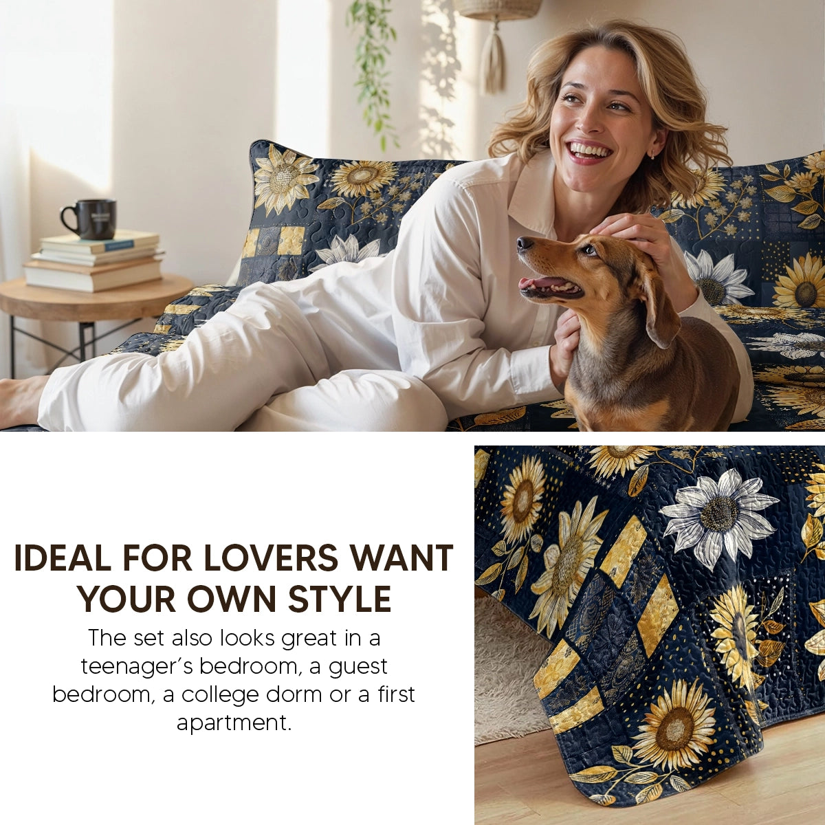 Pajabear Quilt 3-Piece Set Peaceful Farmhouse Sunflower