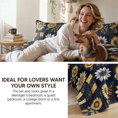 Pajabear Quilt 3-Piece Set Peaceful Farmhouse Sunflower