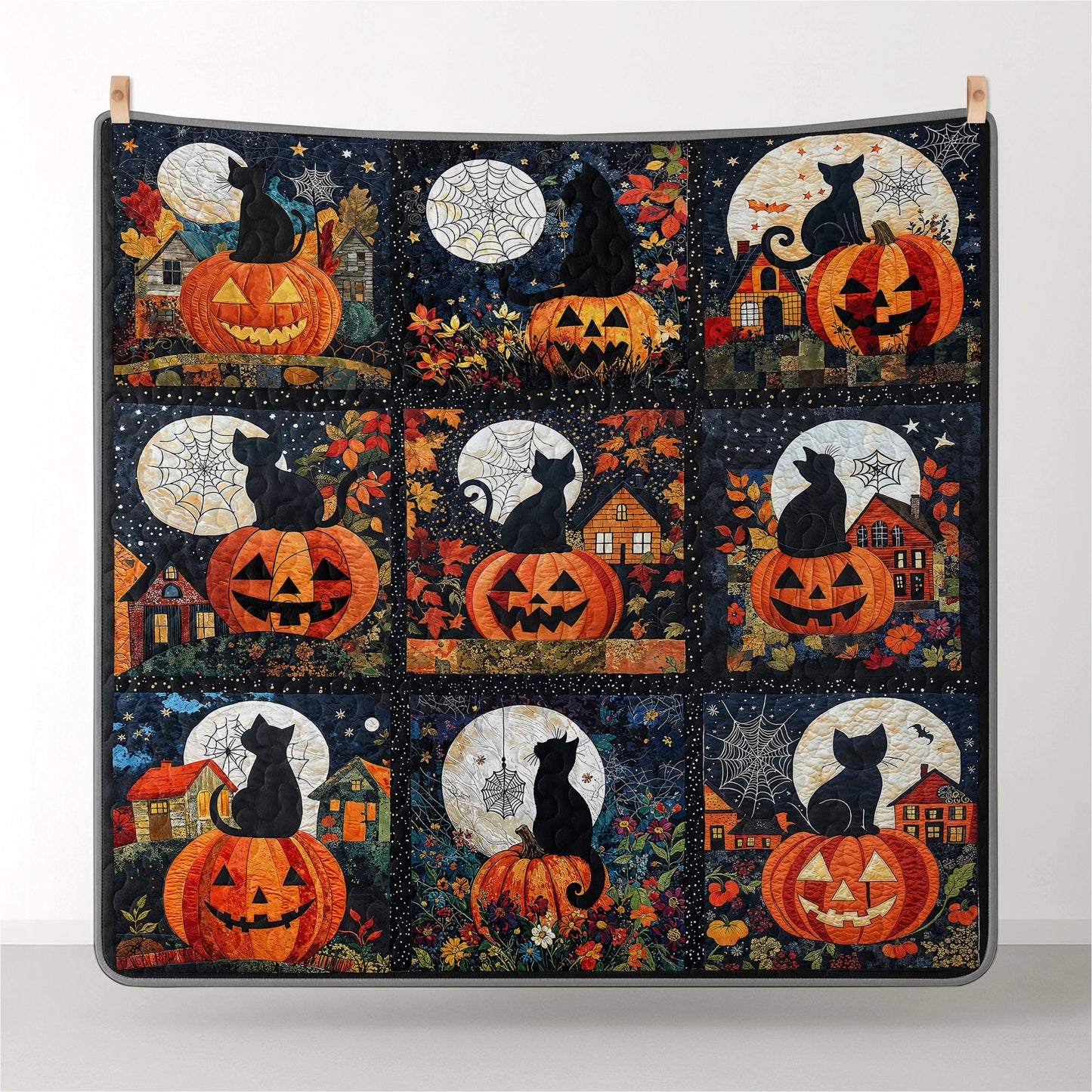 Pajabear All Season Quilt 3-Piece Set Black Cat Pumpkins Fall Love Peace