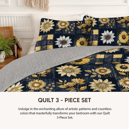 Pajabear Quilt 3-Piece Set Peaceful Farmhouse Sunflower