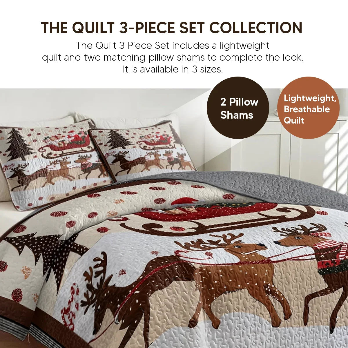 Pajabear Quilt 3-Piece Set Golden Nostalgic Noel Patchwork