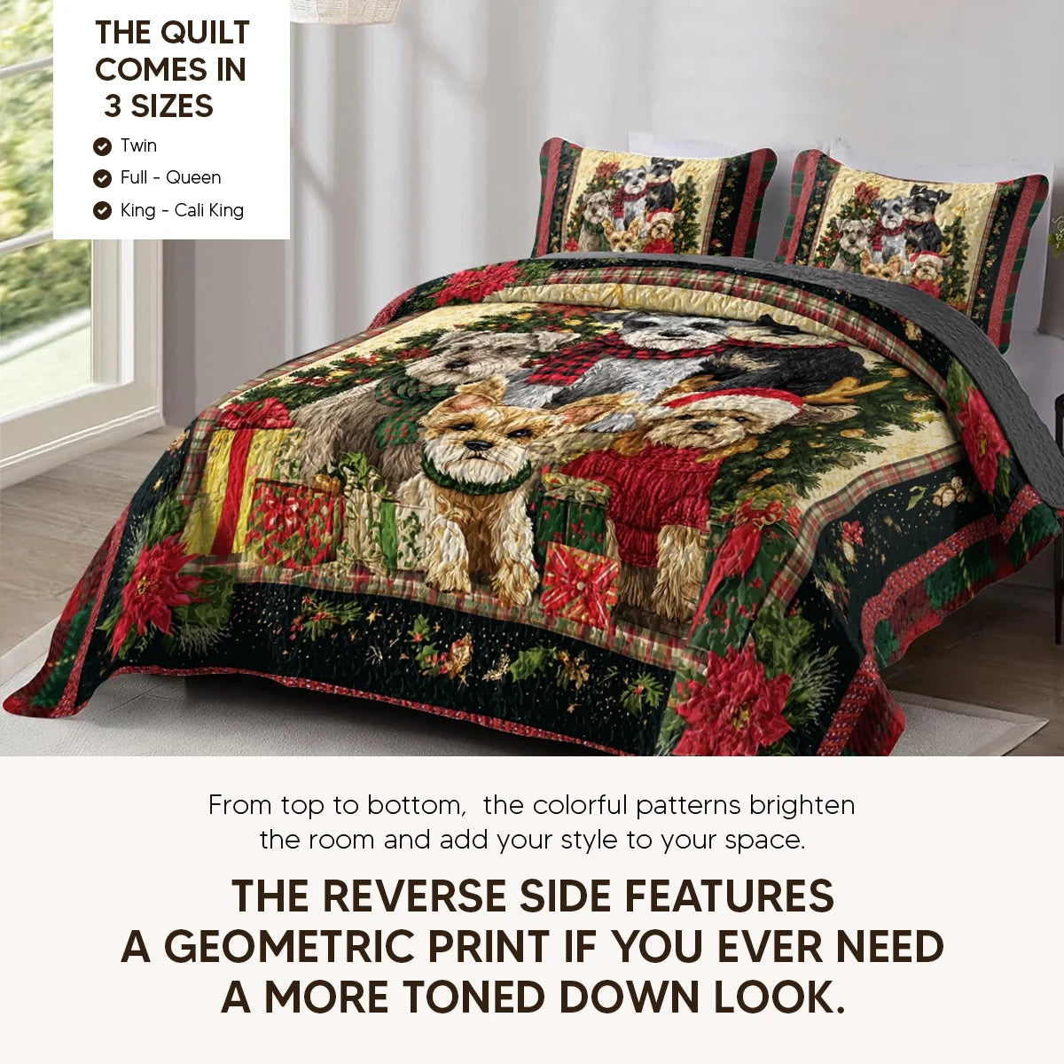 Pajabear Quilt 3-Piece Set Santa’s Schnauzer Crew