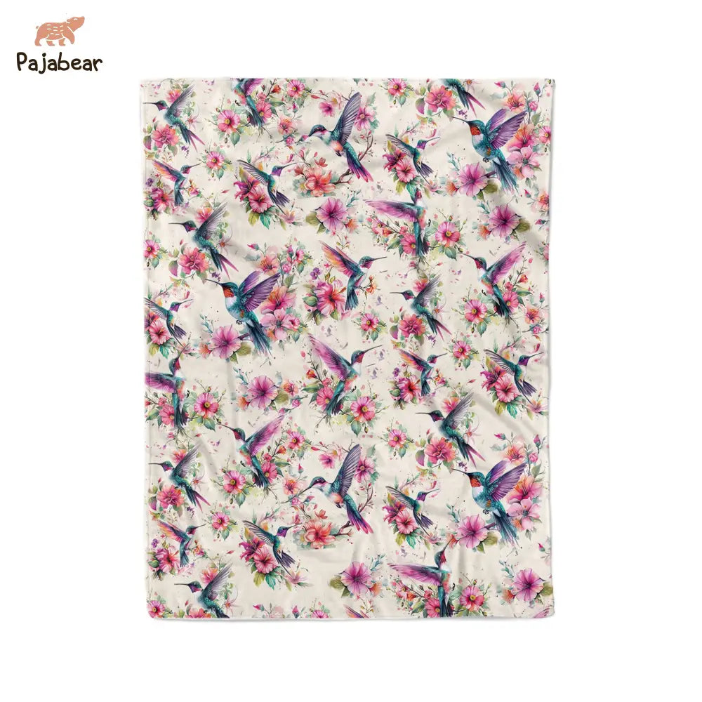 Hummingbird Pajabear® Fleece Blanket Gentle Bird Mn8 Large - 60X80In / White