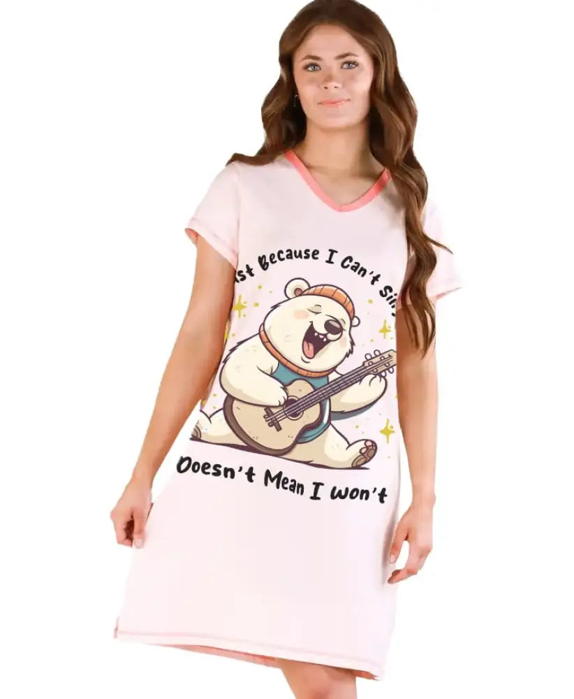 Bear Pajabear® V-Neck Women’s Nightshirts Keep Singing Nl09 S / Soft Pink Nightshirt