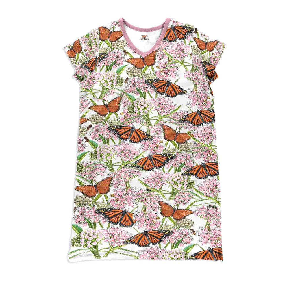 Butterfly Pajabear® V-Neck Nightshirts Monarch Butterflies And Milkweed Ctl10 Nightshirt