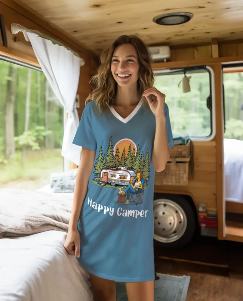 Camping Pajabear® V-Neck Nightshirts Happy Camper Hm8 Nightshirt