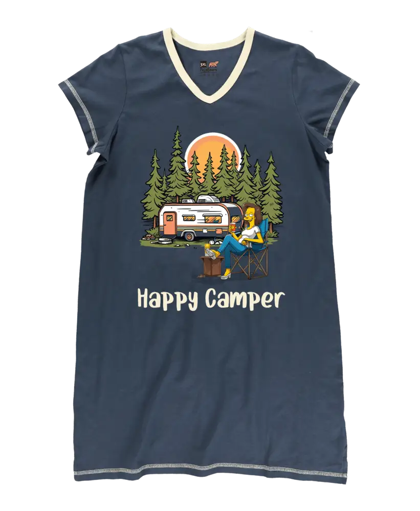 Camping Pajabear® V-Neck Nightshirts Happy Camper Hm8 S / Navy Nightshirt