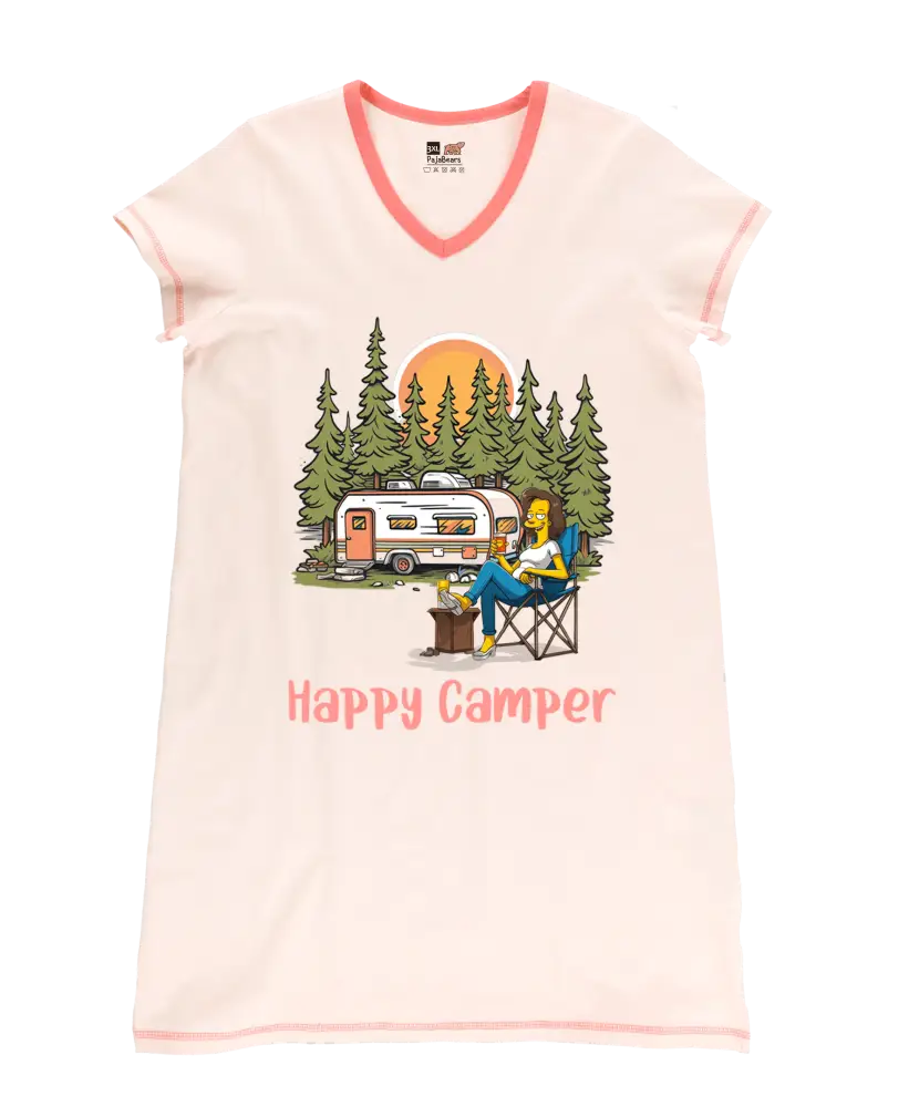 Camping Pajabear® V-Neck Nightshirts Happy Camper Hm8 S / Pink Nightshirt