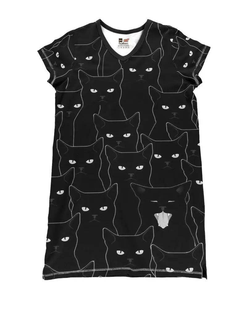 Cat Pajabear® V-Neck Nightshirts Black Th7 Nightshirt