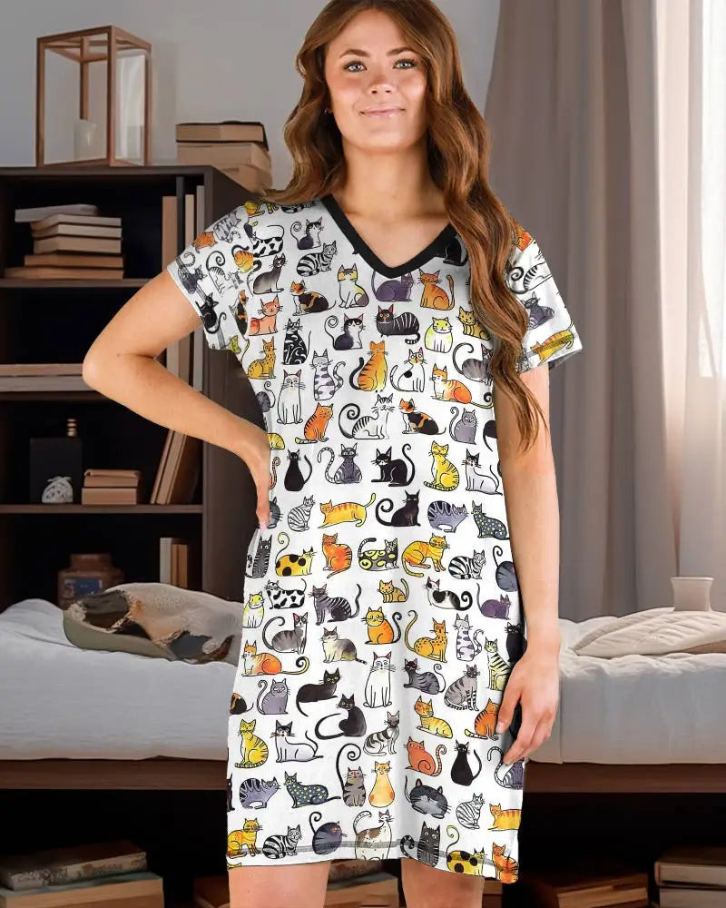 Cat Pajabear® V-Neck Nightshirts Cute Cats Tl10 Nightshirt