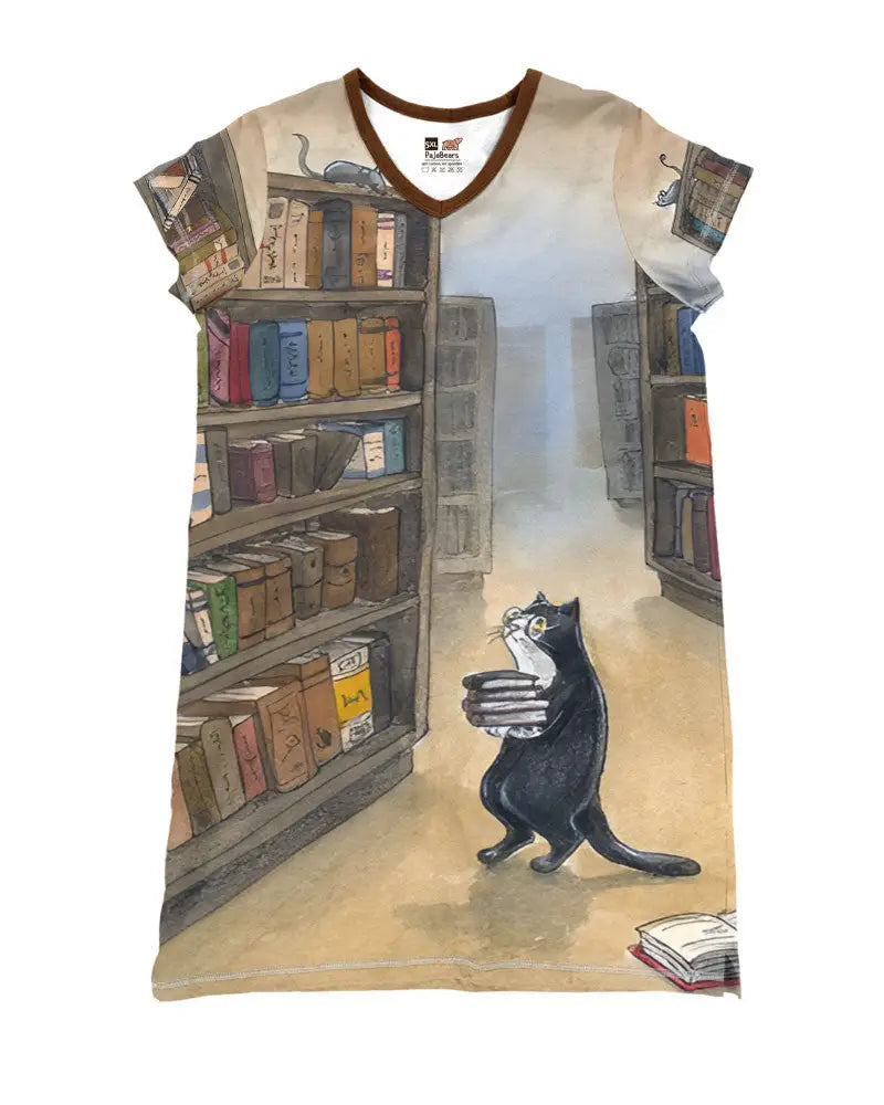 Cat Pajabear® V-Neck Nightshirts Librarian Lk8 Nightshirt