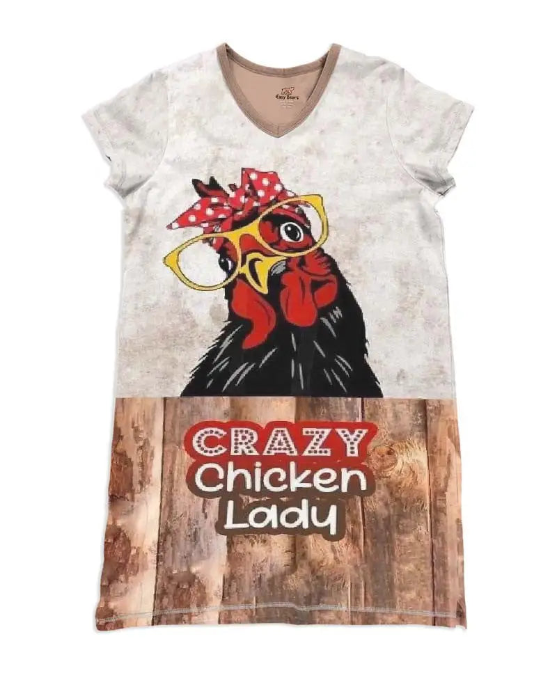 Chicken Pajabear® V-Neck Women’s Nightshirts Crazy Lady Qa55 Nightshirt