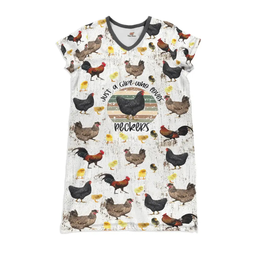 Chicken Pajabear® V-Neck Nightshirts Ho3 Just A Girl Who Loves Peckers Nightshirt