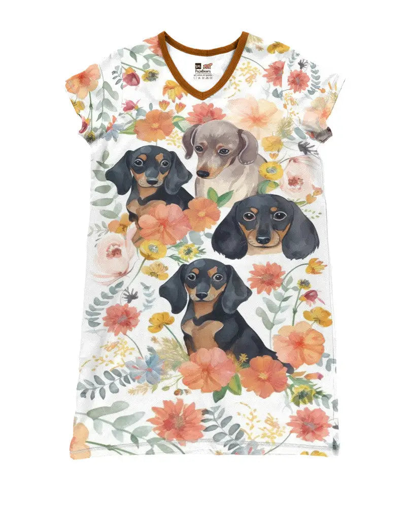 Dachshund Pajabear® V-Neck Women’s Nightshirts And Flower Nl09 Nightshirt