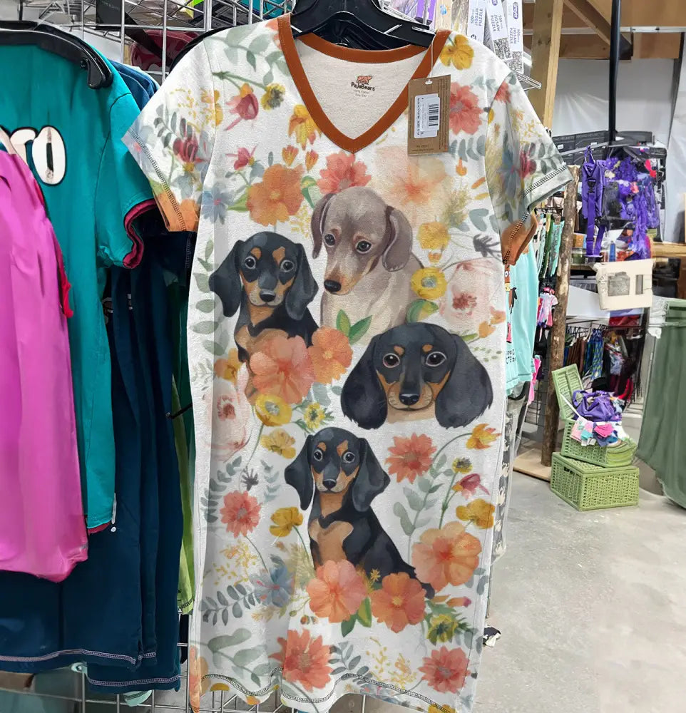 Dachshund Pajabear® V-Neck Women’s Nightshirts And Flower Nl09 Nightshirt