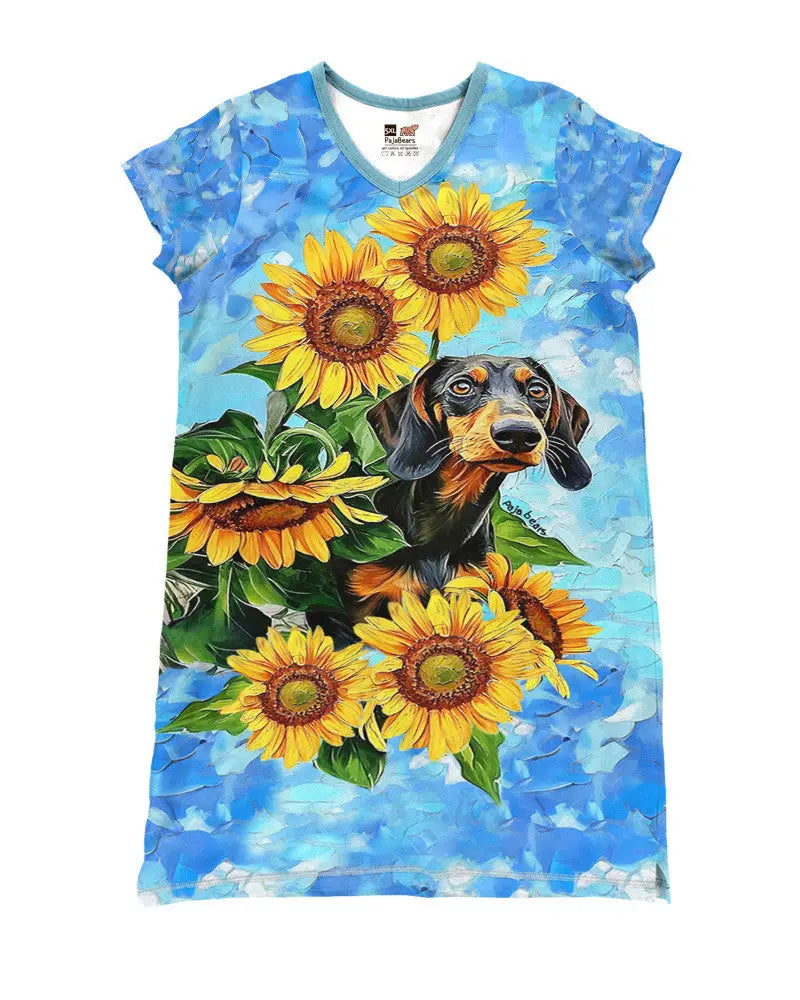 Dachshund Pajabear® Personalized V-Neck Nightshirts Sunflower Sky Mn8 Nightshirt
