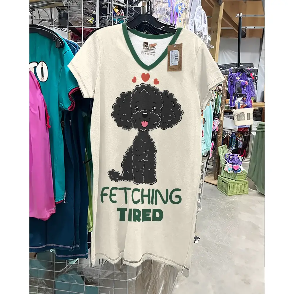 Pajabear Nightshirts V-Neck Poodle Fetching Tired Mn8 Nightshirt