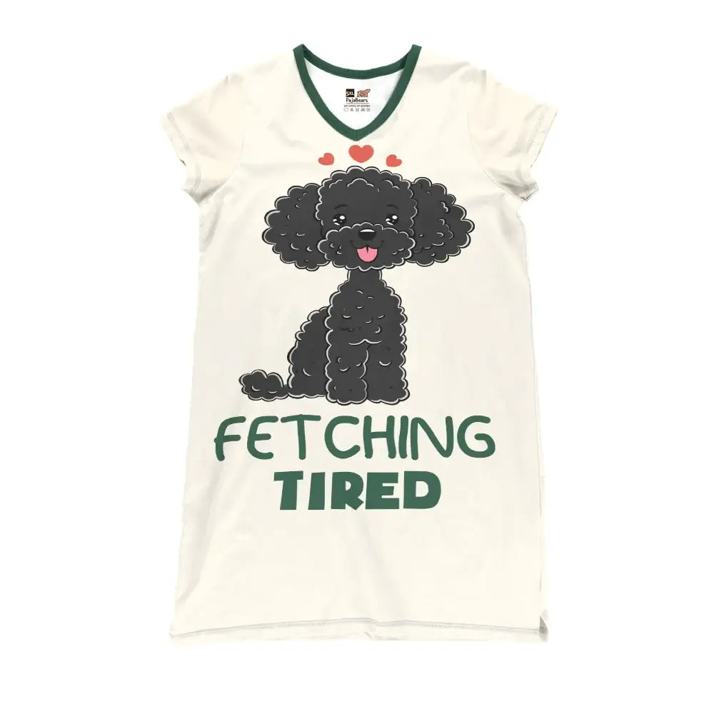 Pajabear Nightshirts V-Neck Poodle Fetching Tired Mn8 S / Beige Nightshirt