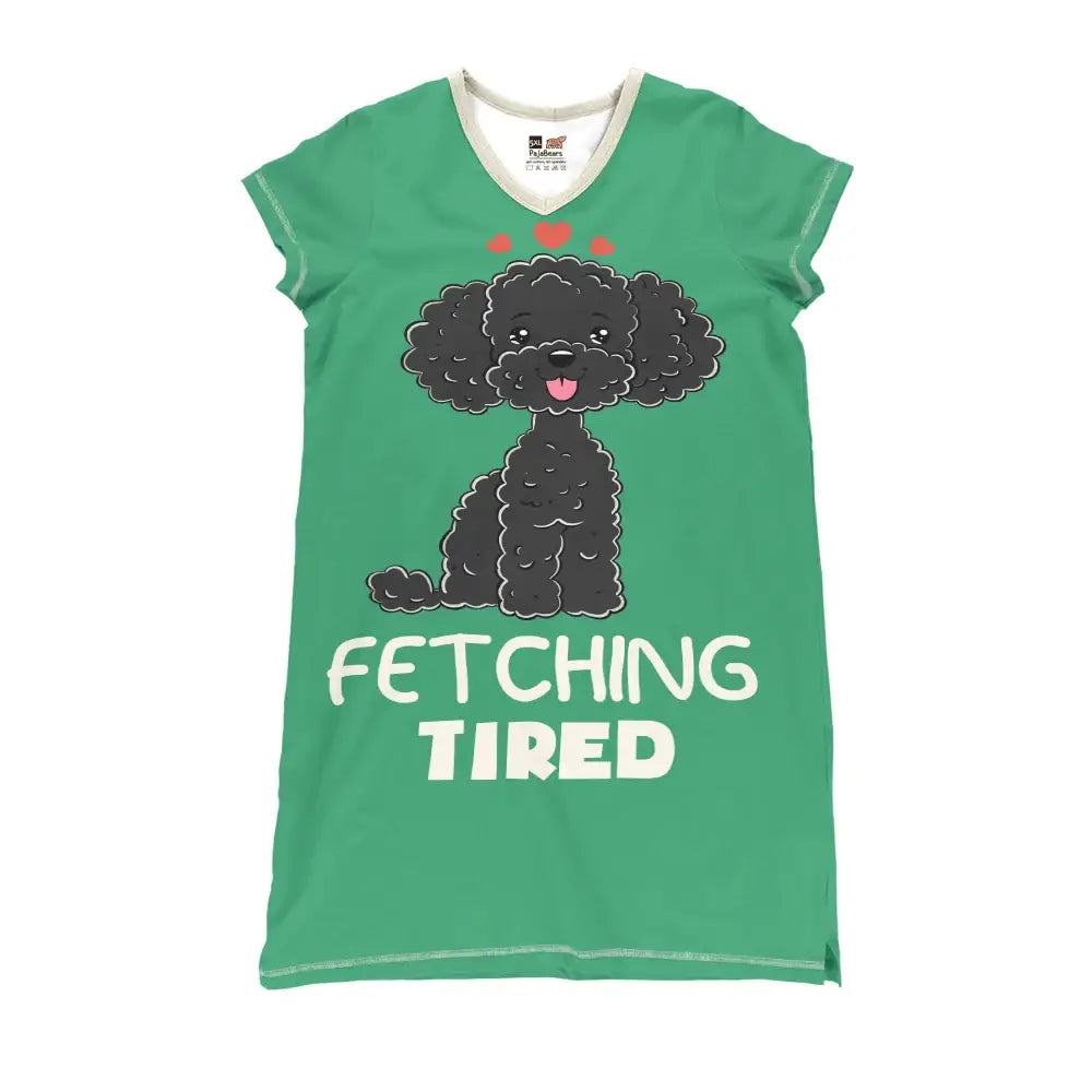 Pajabear Nightshirts V-Neck Poodle Fetching Tired Mn8 S / Green Nightshirt