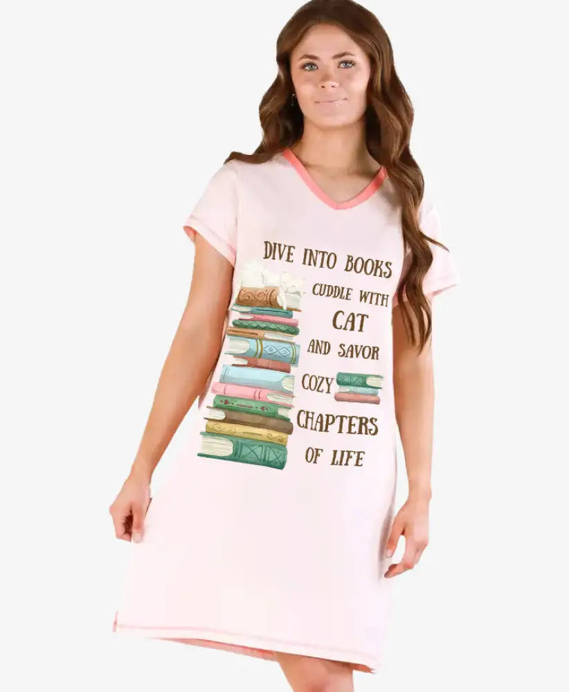 Reading Pajabear® V-Neck Nightshirts Cozy Chapters Mn8 S / Light Pink Nightshirt