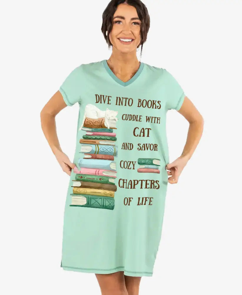 Reading Pajabear® V-Neck Nightshirts Cozy Chapters Mn8 S / Mint Nightshirt