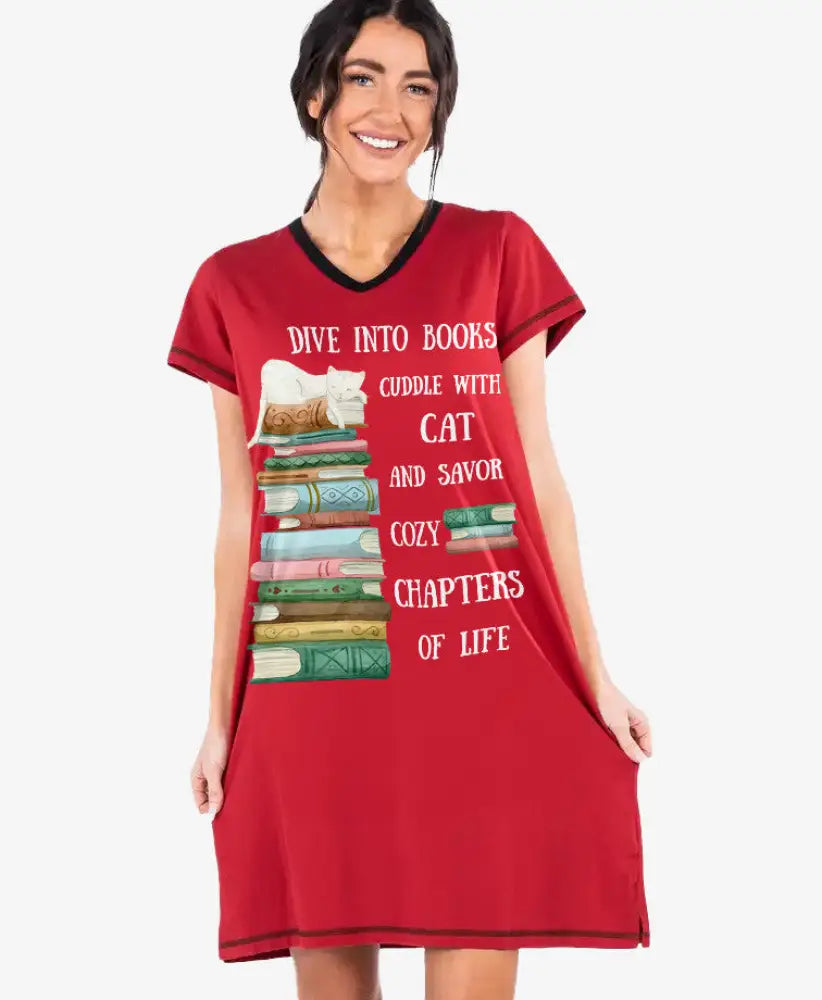 Reading Pajabear® V-Neck Nightshirts Cozy Chapters Mn8 S / Red Nightshirt