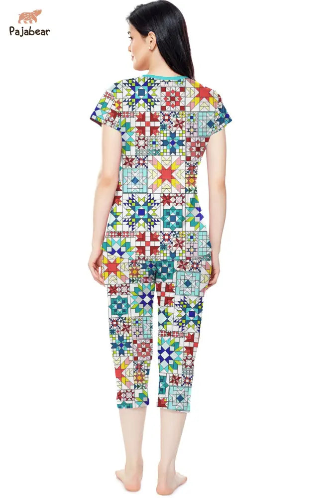Quilting Pajabear® Tops With Capri Pants Colorful Quilt Blocks Nt10