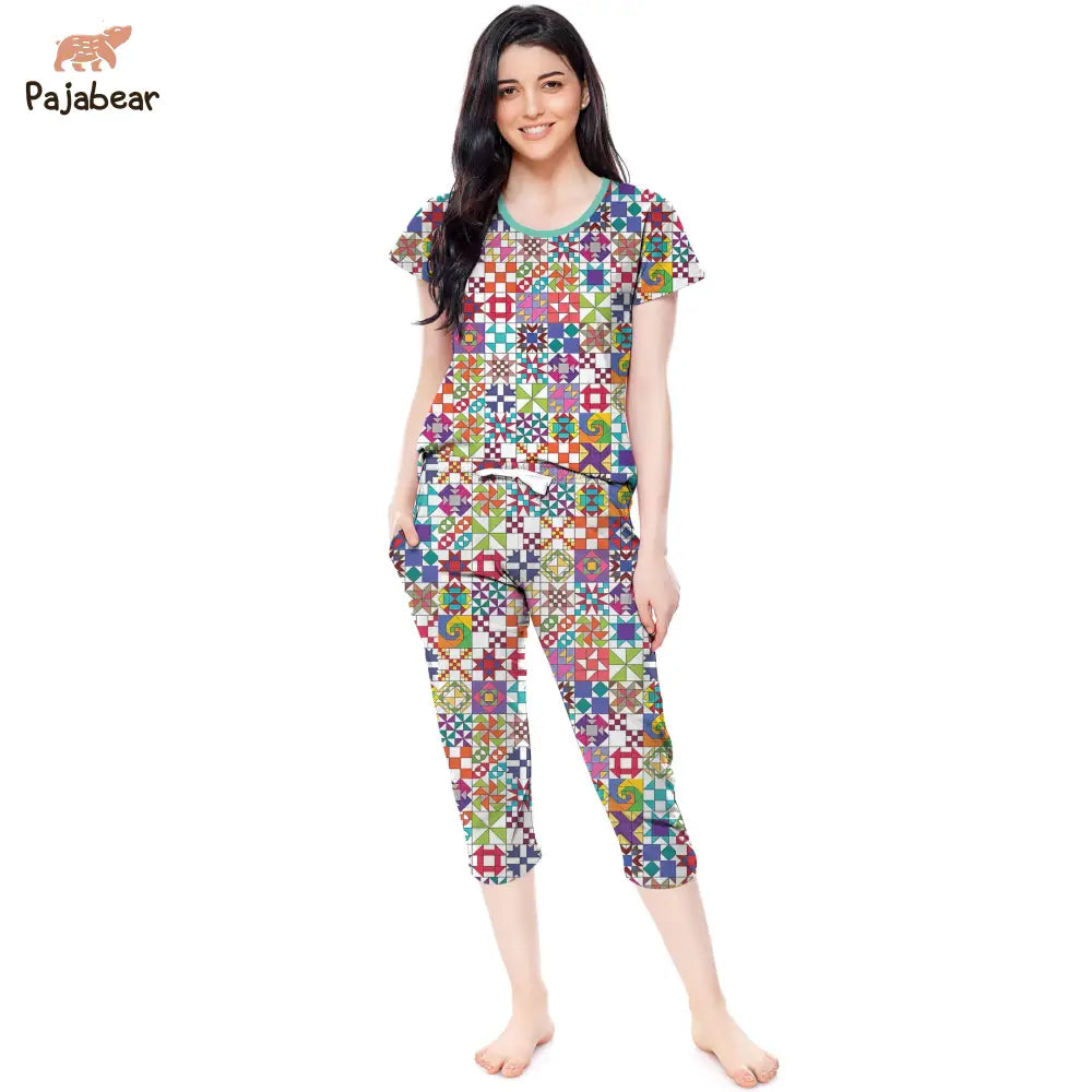 Quilting Pajabear® Tops With Capri Pants Colorful Tl10