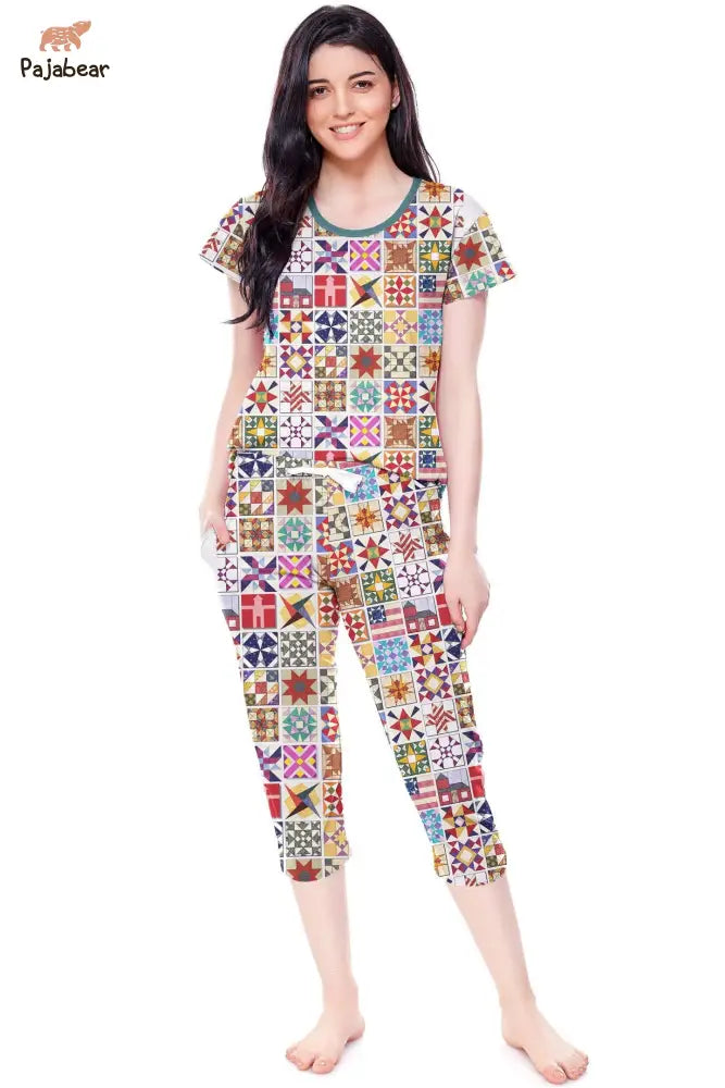 Quilting Pajabear® Tops With Capri Pants Lv01