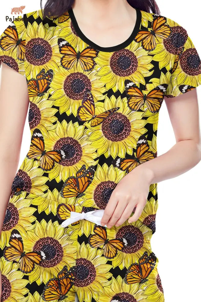 Sunflower Monarch Pajabear® Tops With Capri Pants Vintage Hg23