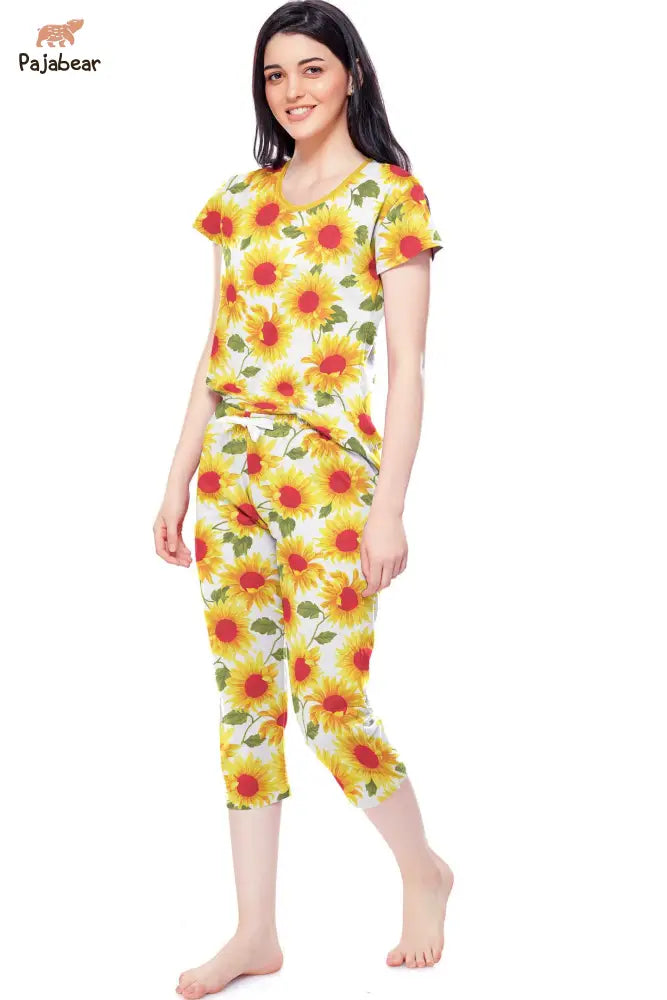 Sunflower Pajabear® Tops With Capri Pants Brighful Sunflowers Lv01