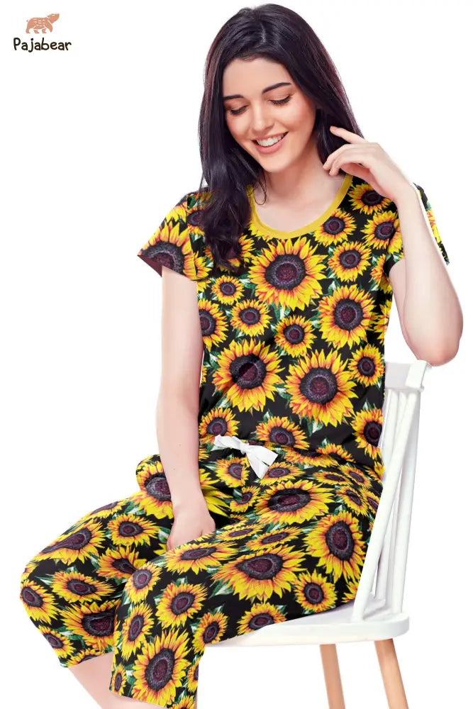 Sunflower Pajabear® Tops With Capri Pants Glorious Sunflowers Lv01