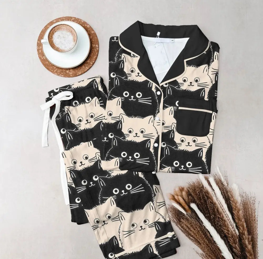 Cat Pajabear® Top & Pant Pajama Set Cute Fat Tl10