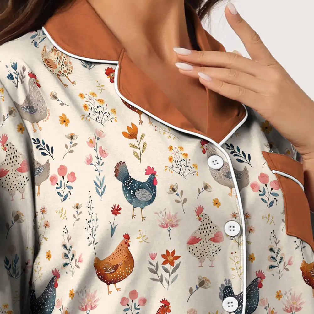 Chicken Pajabear® Top & Pant Pajama Set Floral Mn8