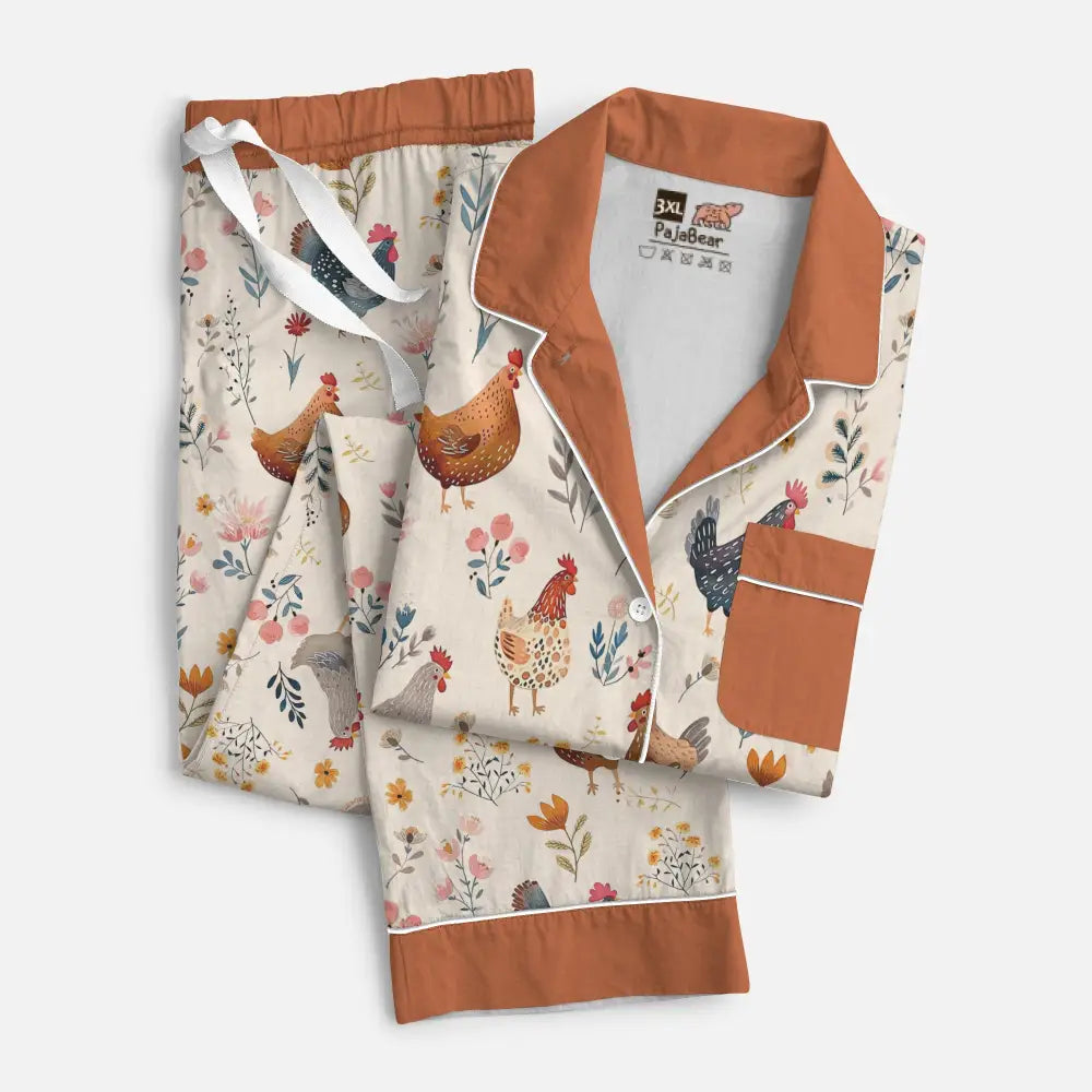 Chicken Pajabear® Top & Pant Pajama Set Floral Mn8
