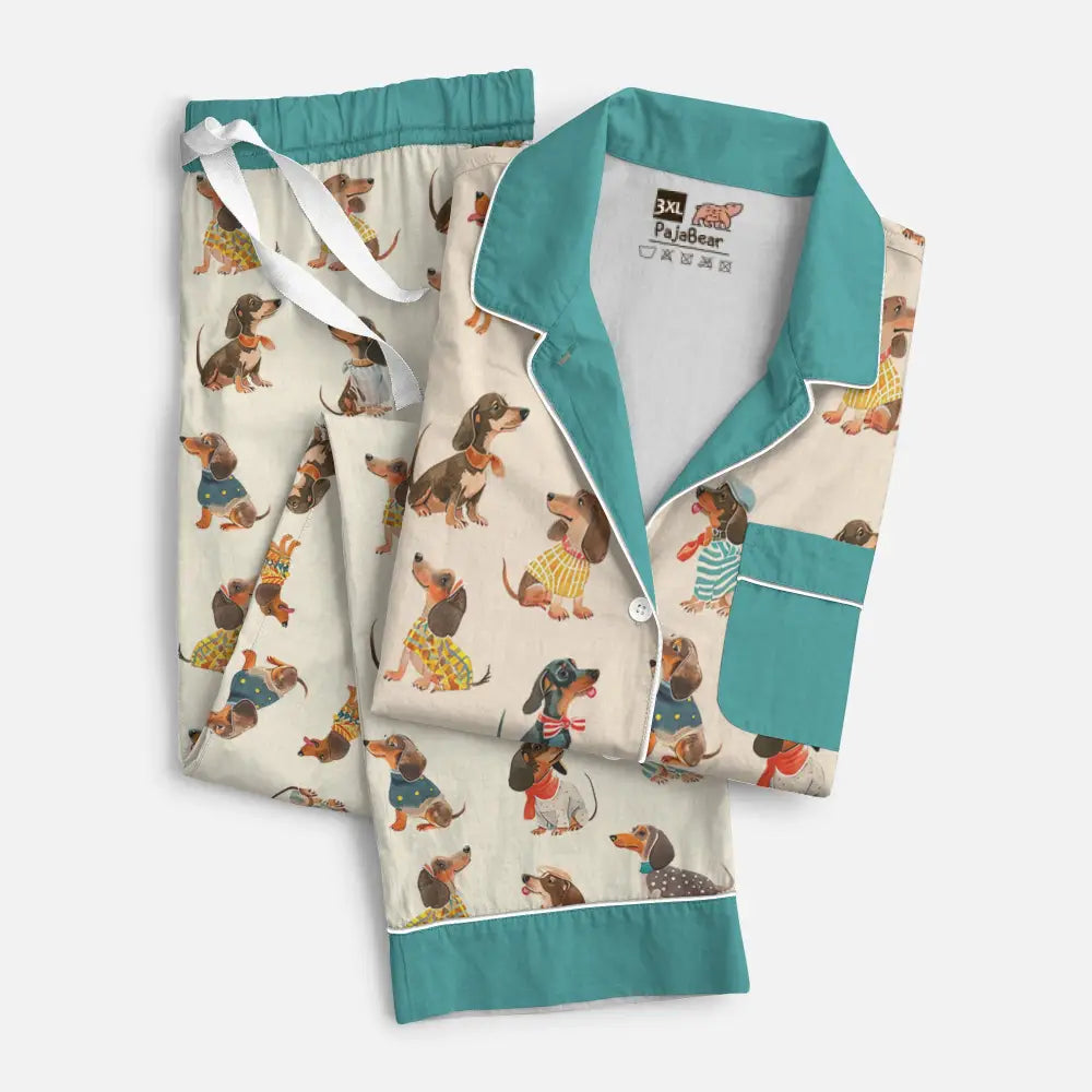 Dachshund Pajabear® Top & Pant Pajama Set Funny Wiener Mn8