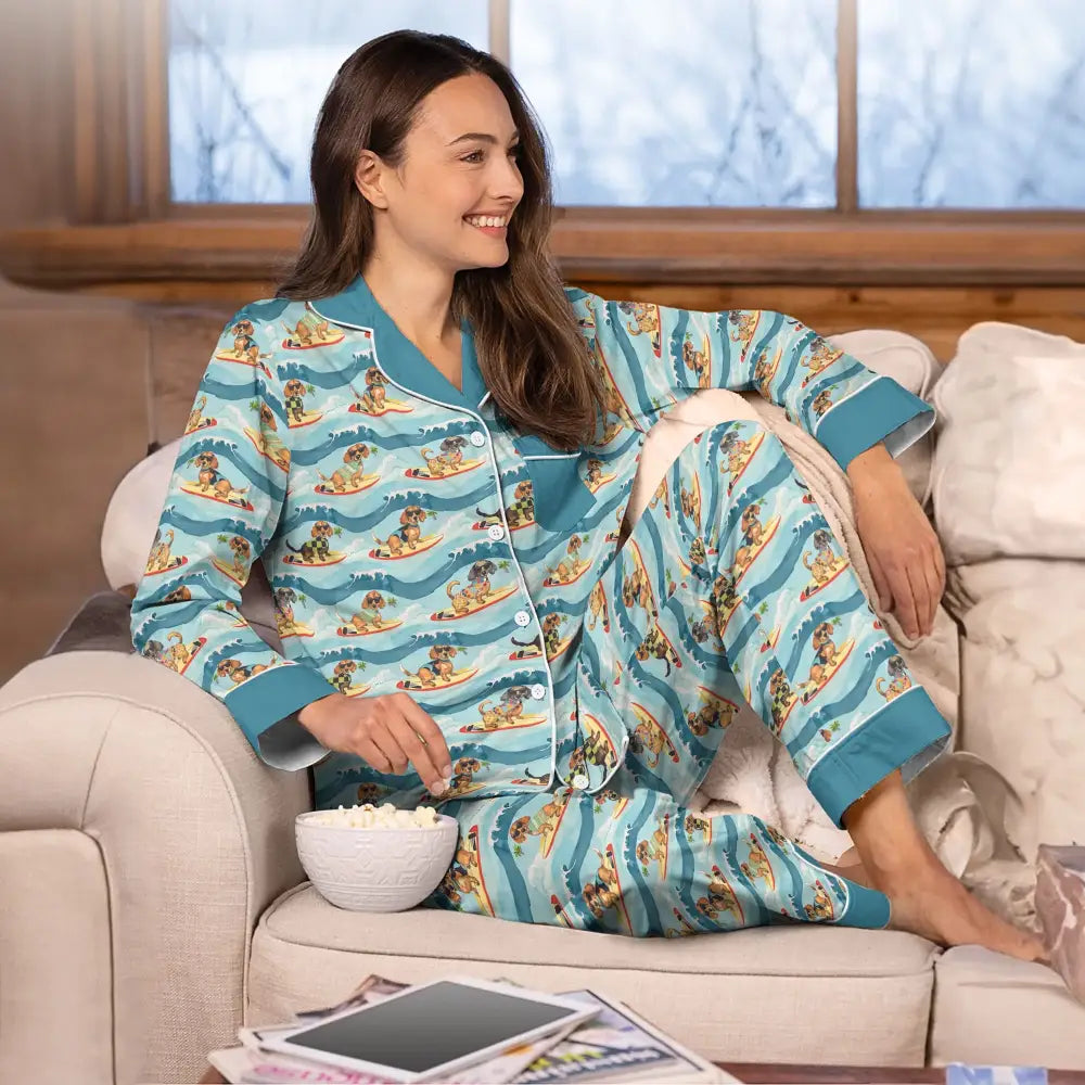 Pajabear Pajamas Top & Pant Dachshund Surfing Mn8 Pajama Set