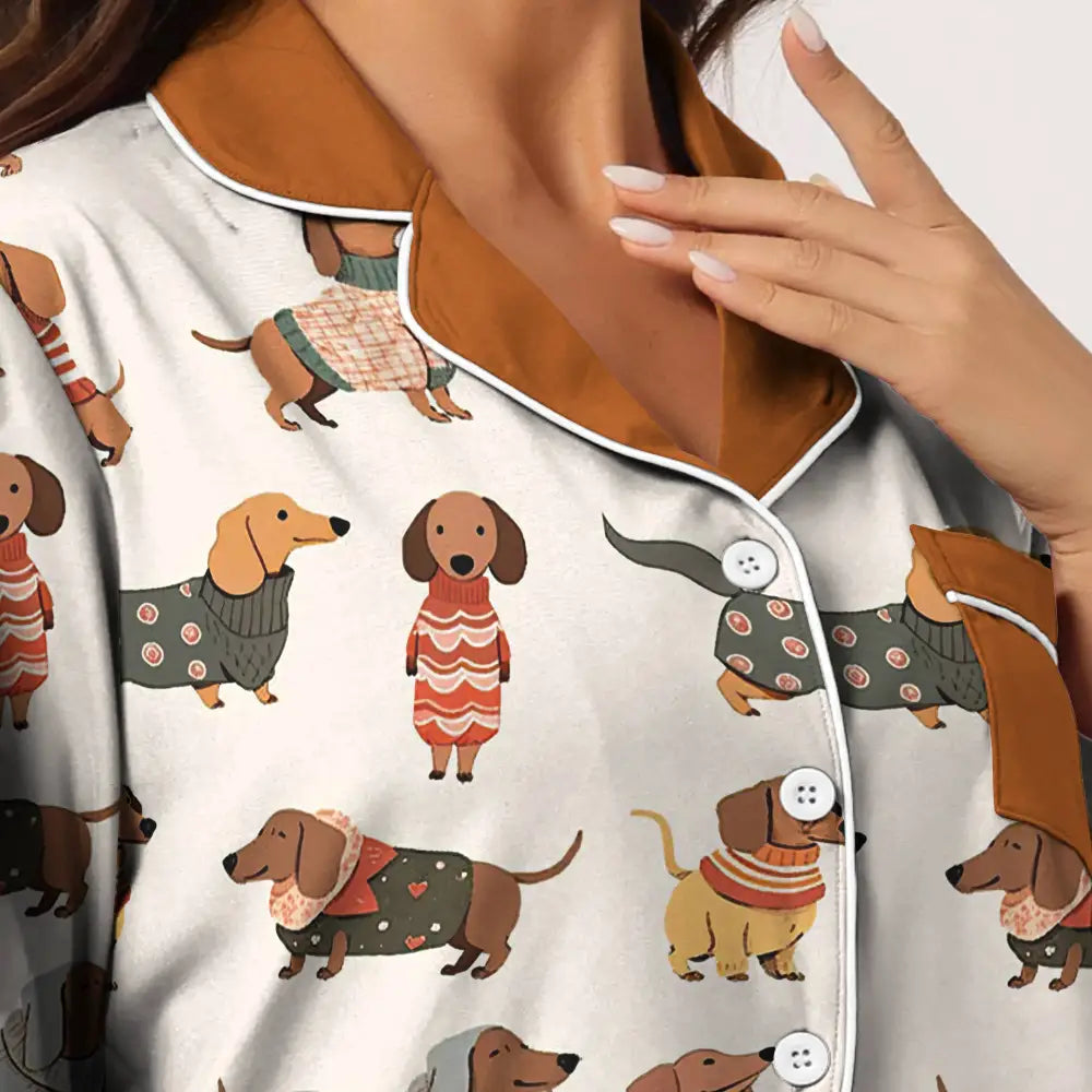 Dog Pajabear® Top & Pant Pajama Set Cute Dachshunds Lk8