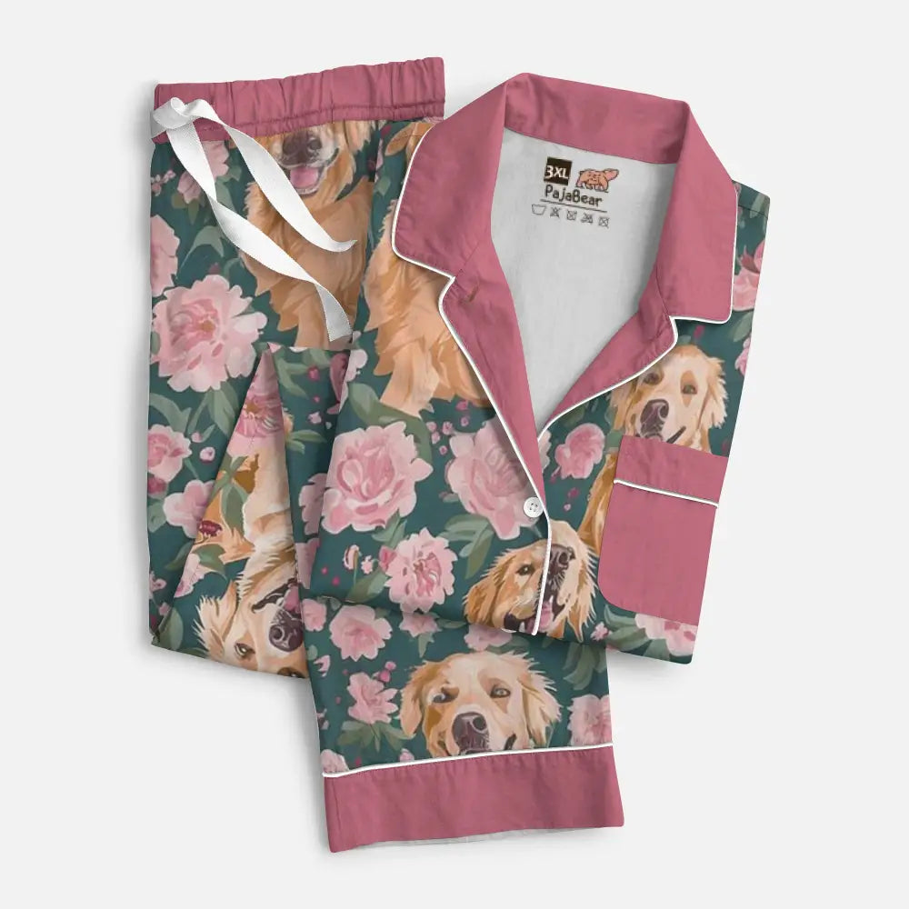 Dog Pajabear® Top & Pant Pajama Set Floral Goldens Lk8