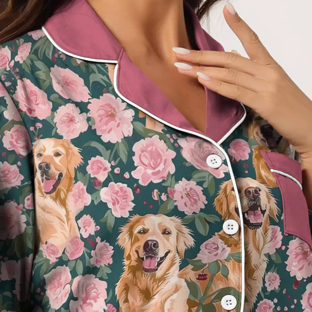 Dog Pajabear® Top & Pant Pajama Set Floral Goldens Lk8