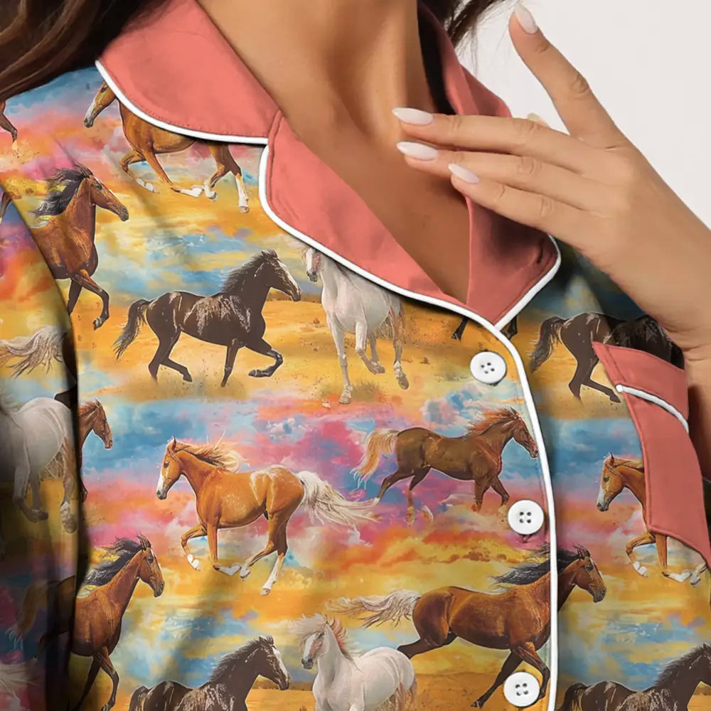 Horse Pajabear® Top & Pant Pajama Set Sunset Mn8