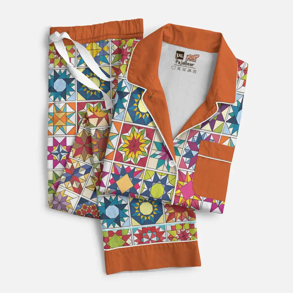 Quilting Pajabear® Top & Pant Pajama Set Colorful Quilt Blocks Lk8