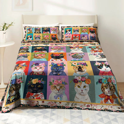 Pajabear 4-Piece Bed Sheet Set Floral Cat Fantasy
