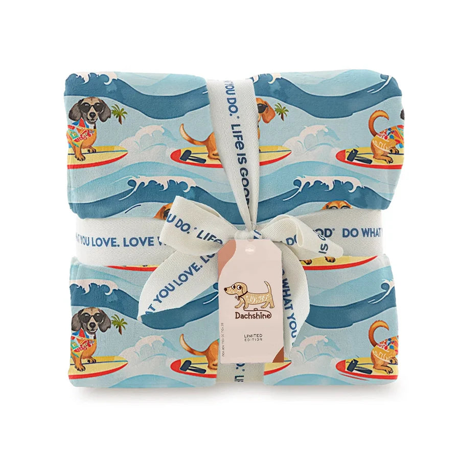 Dachshine Fleece Blanket Dachshund Surfing